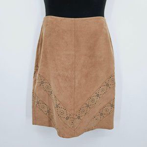 The Limited Skirt 10 Brown Tan Faux Suede Laser Chevron Cutout Zip Back Unlined